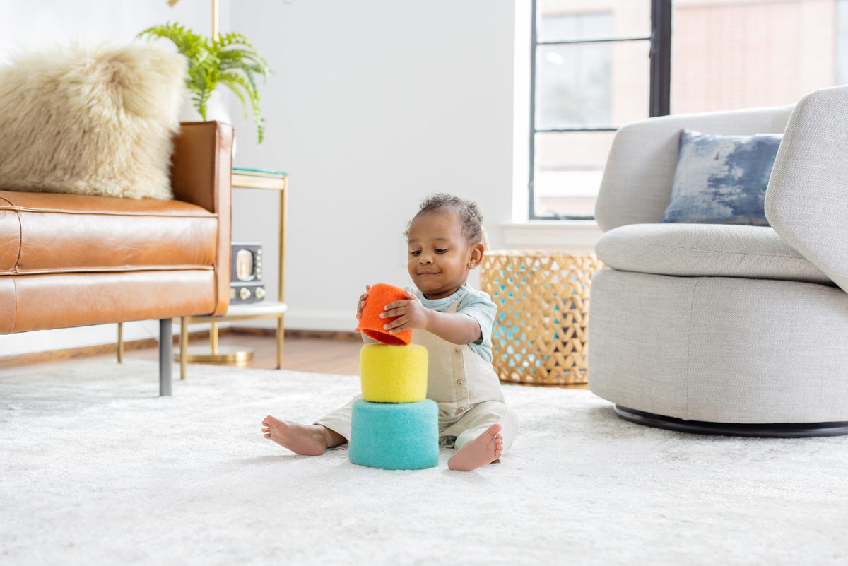 Lovevery Nesting Felt Baskets with digital play guide content for guided learning.