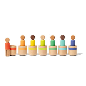 Lovevery peg-people wooden materials highlighting FSC wood and finishes.