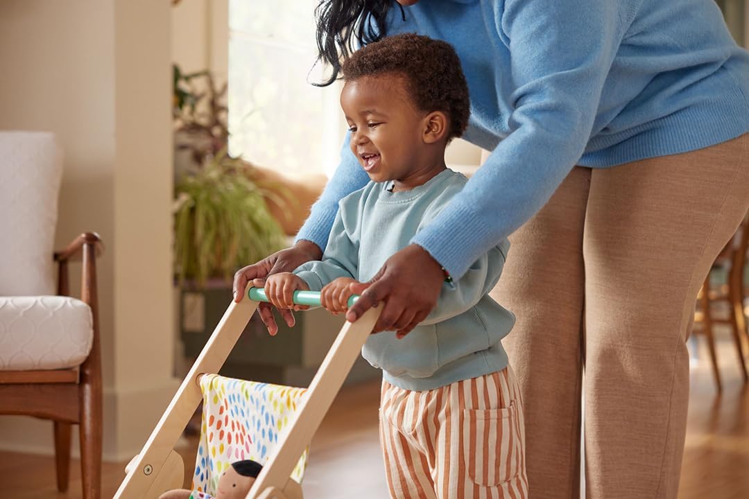 Lovevery The Buddy Stroller side view, ideal height for toddlers to push comfortably.