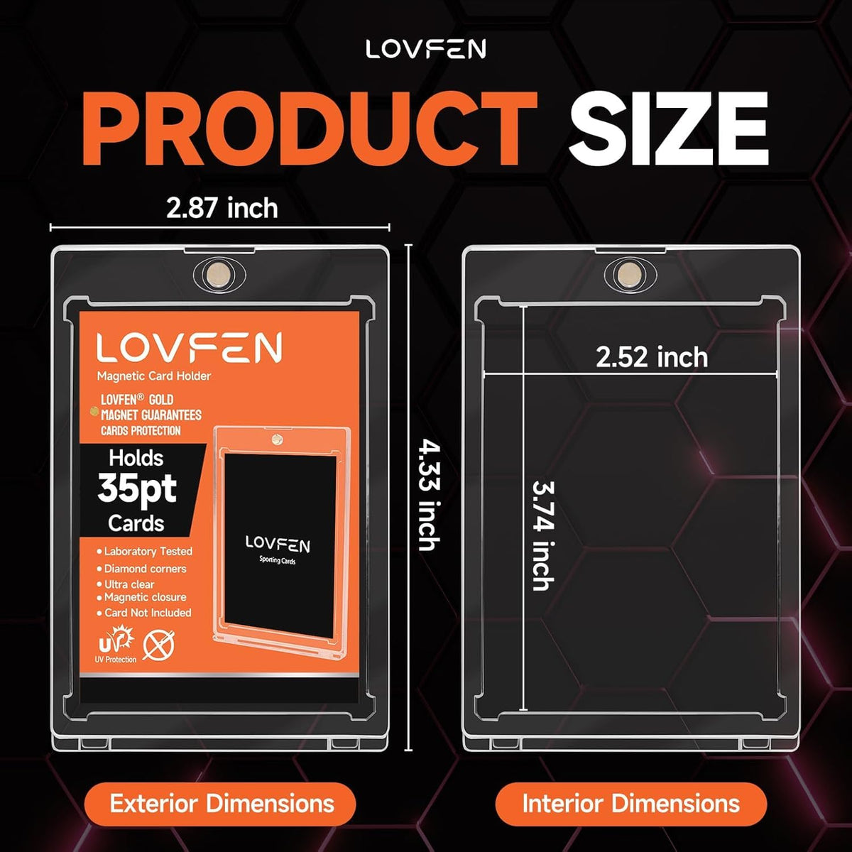 Lovfen inner dimensions 2.52 by 3.54 inches for standard cards