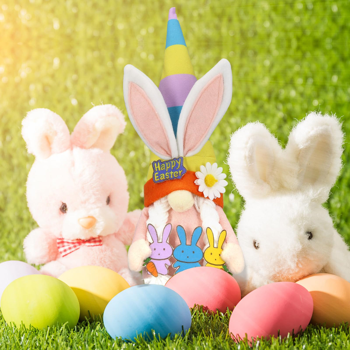 Lovinland bunny gnomes with a tall hat pose create a playful focal point.