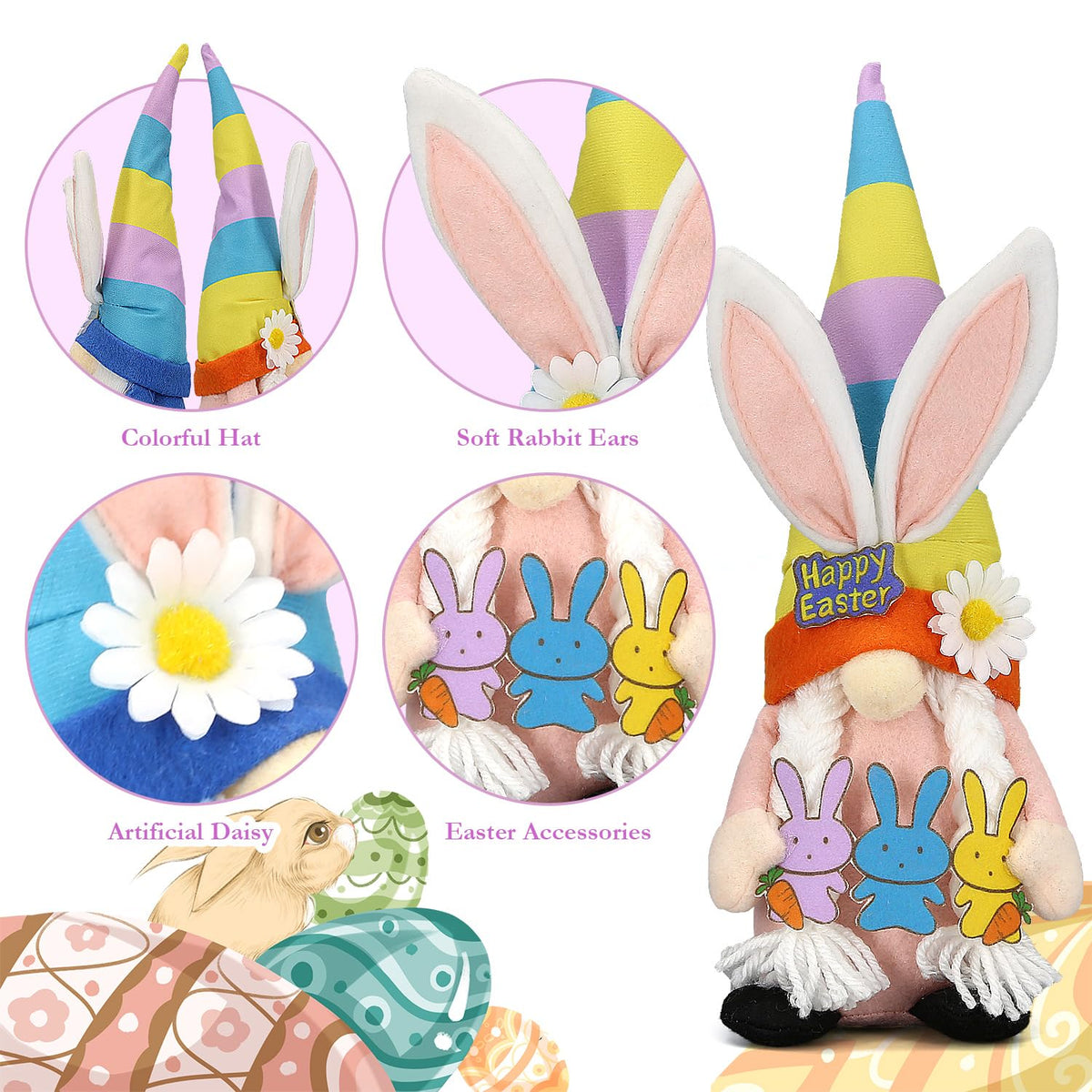 Lovinland Easter gnomes sit prettily on shelves as year-round charm.