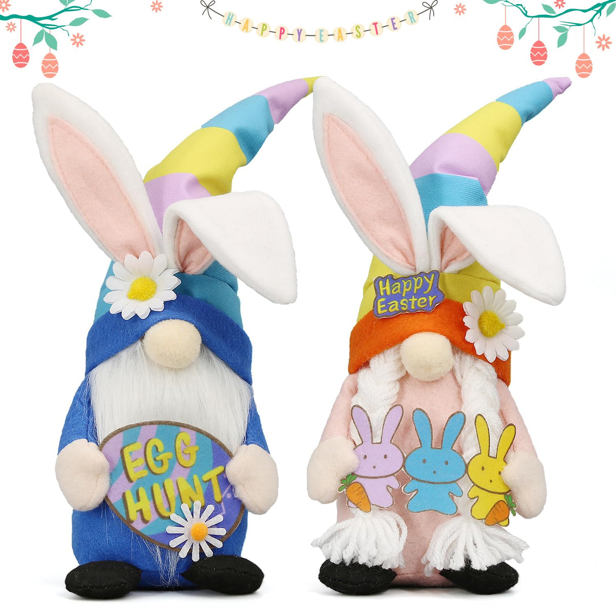 Lovinland Easter Bunny Gnomes perched on a tiered tray add festive charm to any centerpiece.