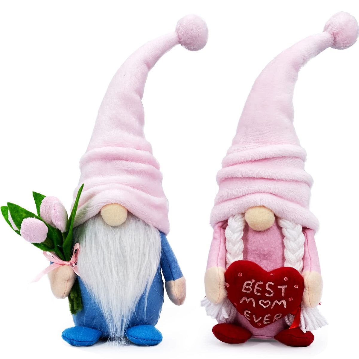 Lovinland Mothers Day tulip gnomes with pink heart for cozy home decor