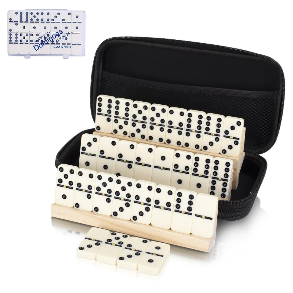 LOVITERRA Double 6 Dominos tiles close up with easy-to-read engraved dots