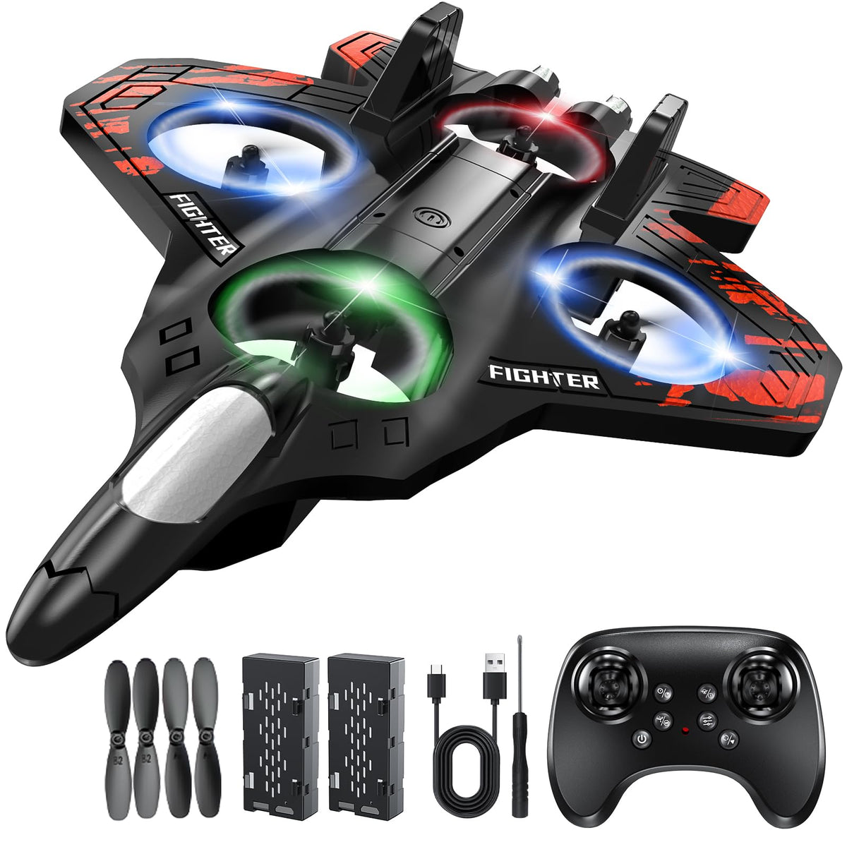 Lovovia foam RC airplane in red front view showcasing beginner-friendly design