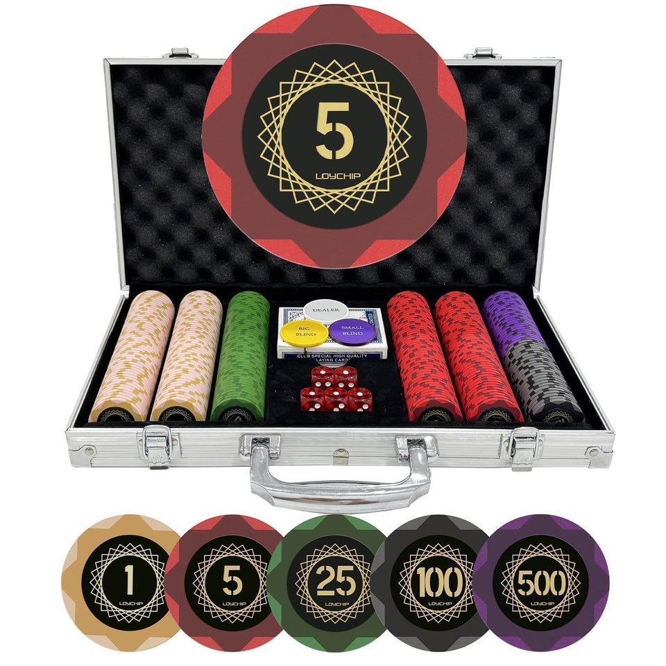 LOYCHIP casino-grade clay poker chips close-up showing authentic weight for home games