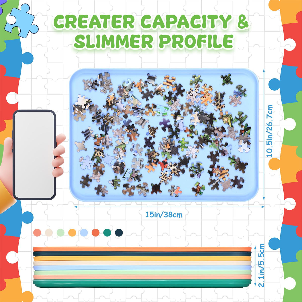 LOYIM colorful sorting trays create separate areas for easy puzzling.
