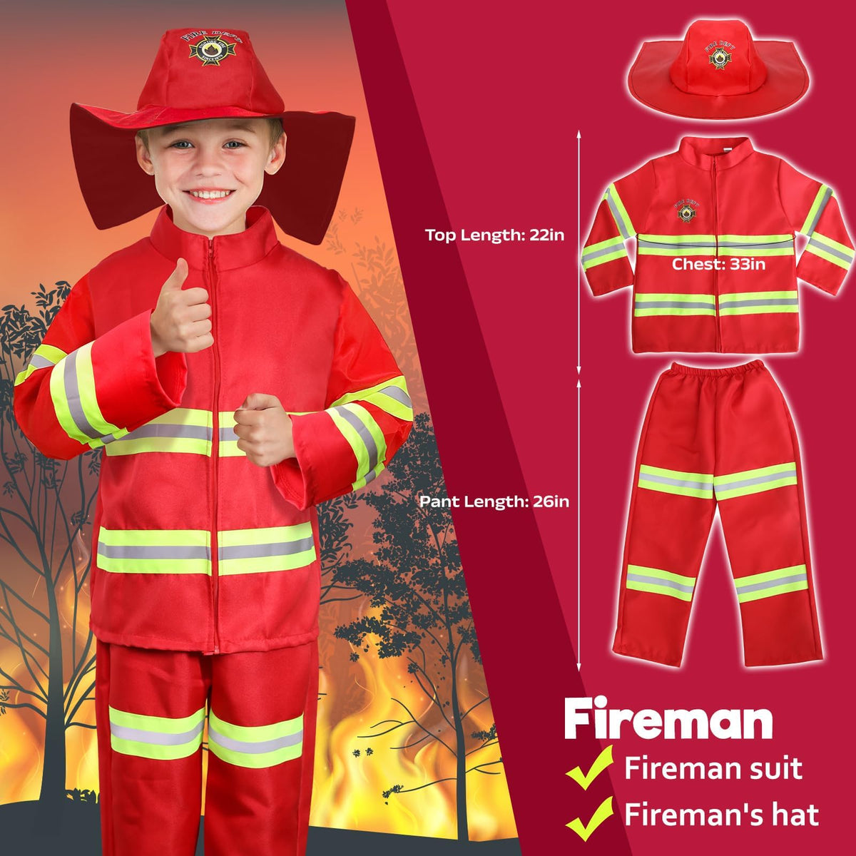 LOYO Kids Firefighter Costume jacket and helmet for hero role play