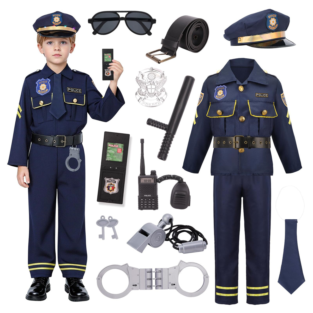 LOYO police costume with light up hat enhances imaginative play and confidence.