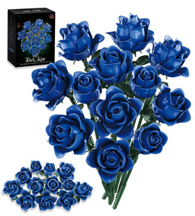 Loyratche blue rose bouquet building set with navy petals for bold decor.