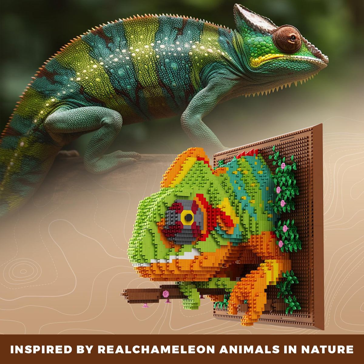 Loyratche Chameleon botanical details and lifelike posture evoke natural ambience