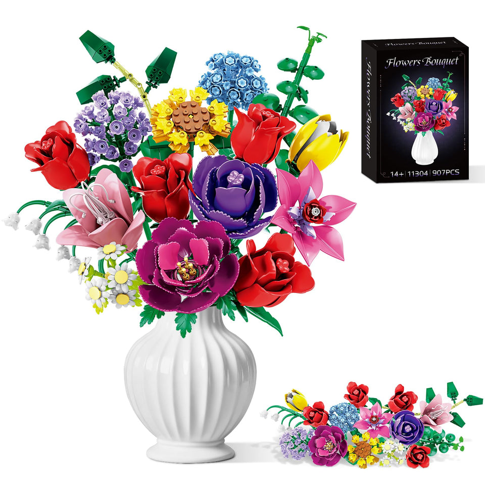 Loyratche Flower Bouquet Building Set displayed as a vivid rose arrangement for home decor