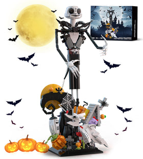 Loyratche Horror Skull building set with pumpkins for a spooky Halloween display.
