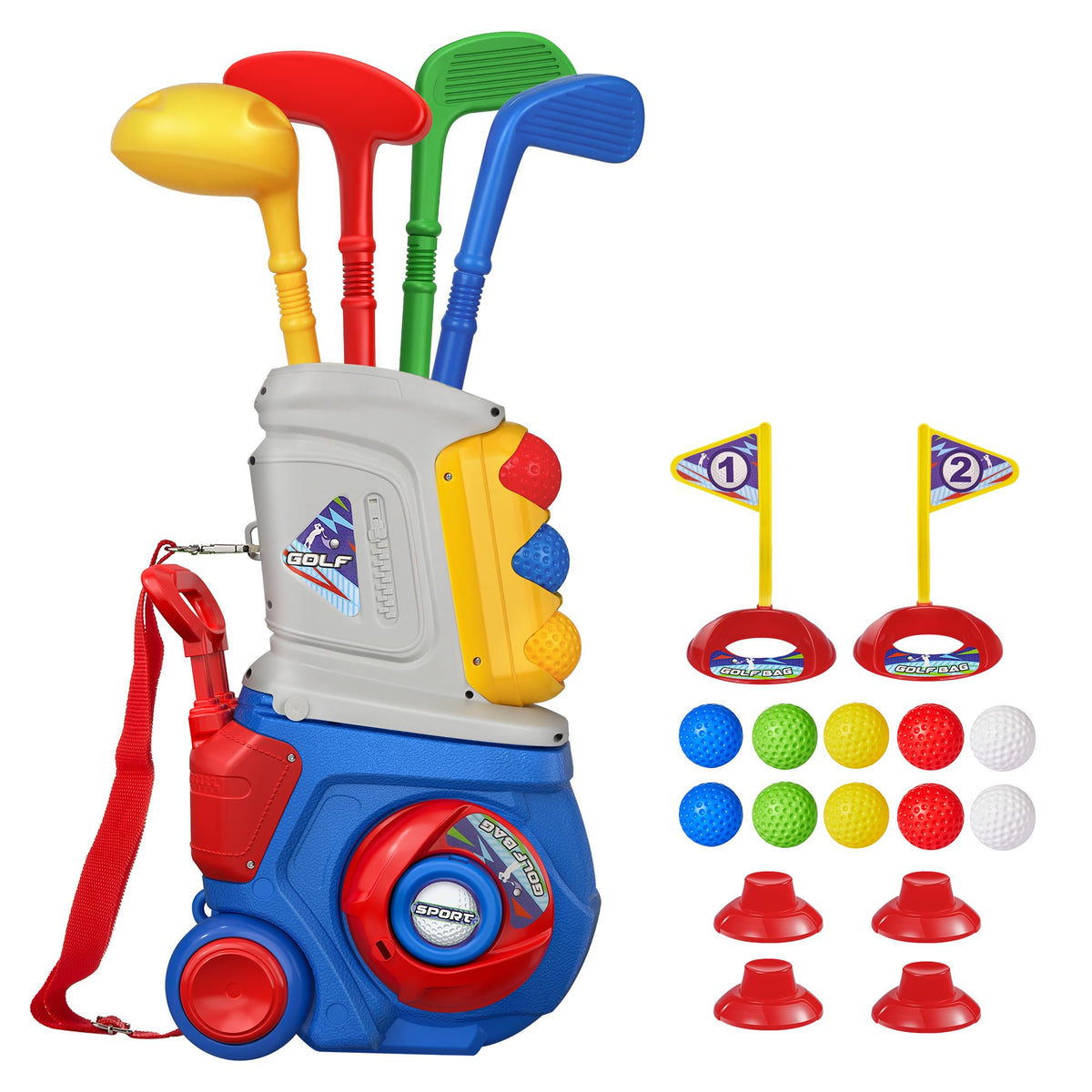 LPFG blue toddler golf cart for organized outdoor play