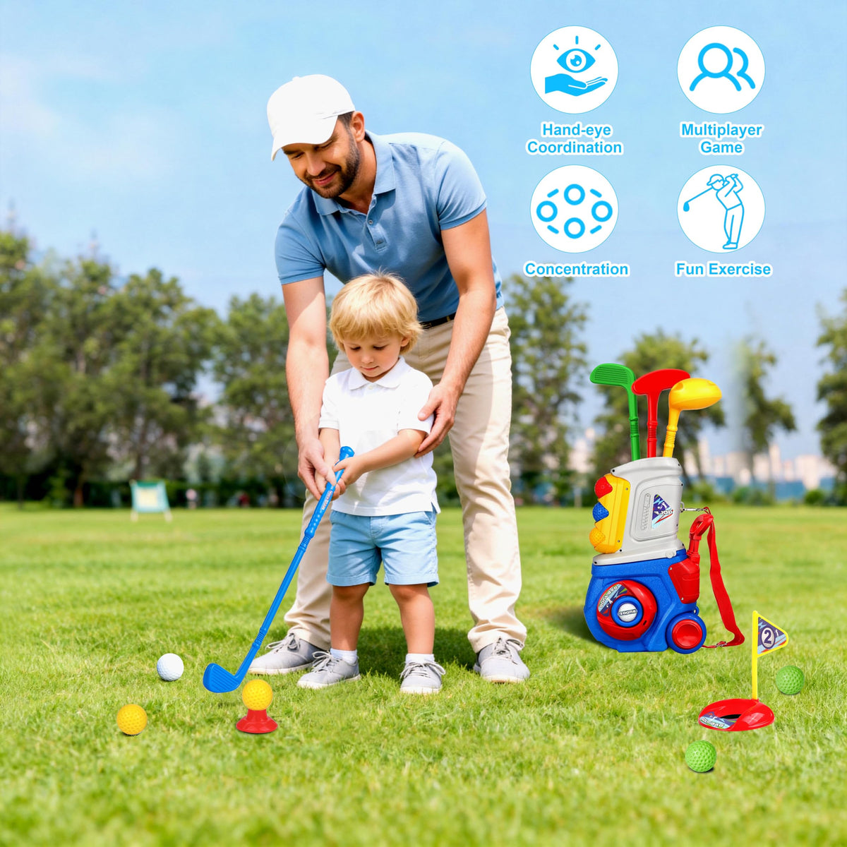 LPFG blue toddler golf set kid playing indoors or outdoors