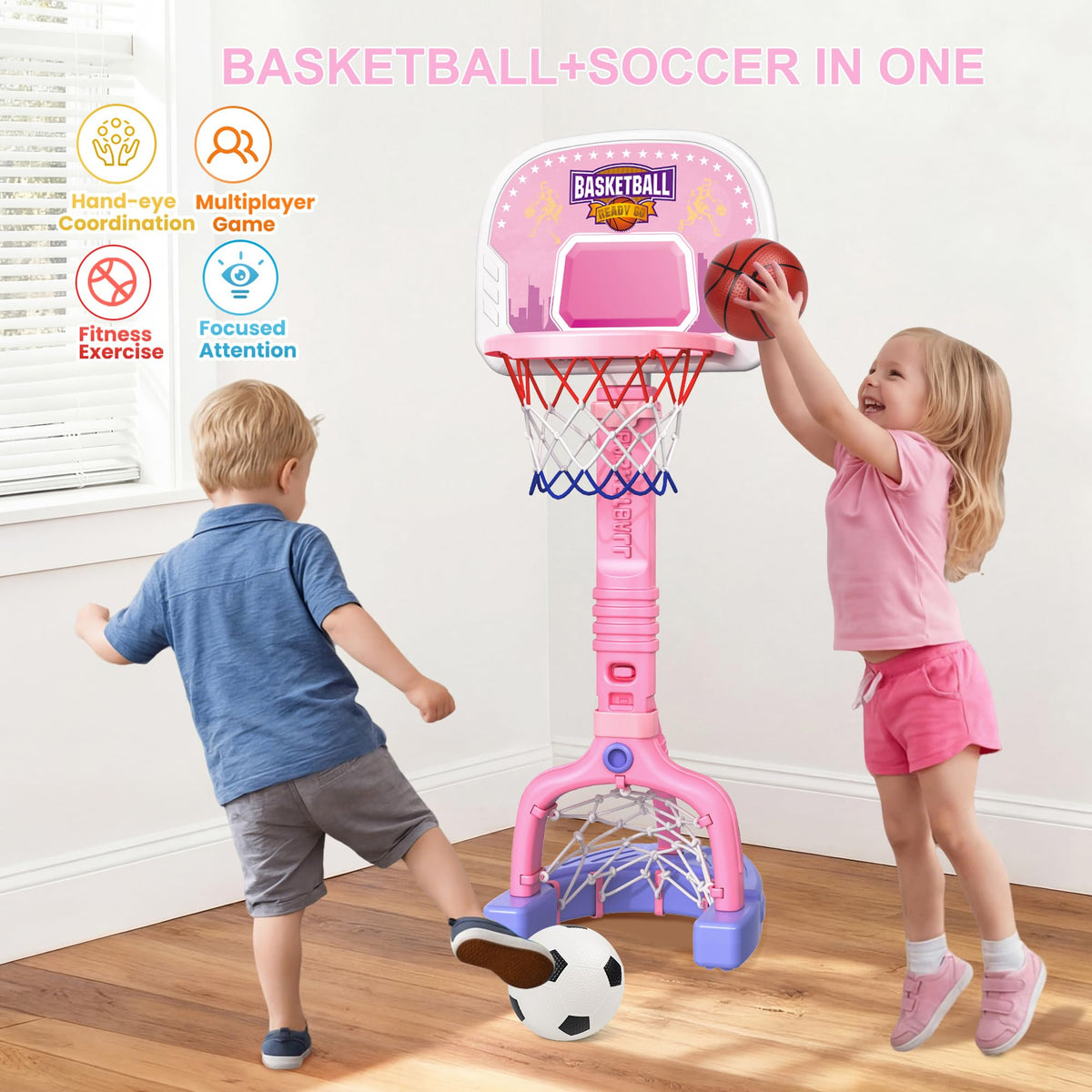 LPFG height-adjustable hoop from 24 to 53 inches supports growing kids.