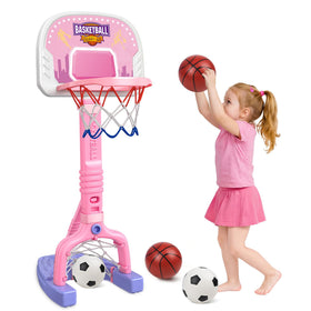 LPFG toddler basketball hoop in pink shown indoors for safe, active play.