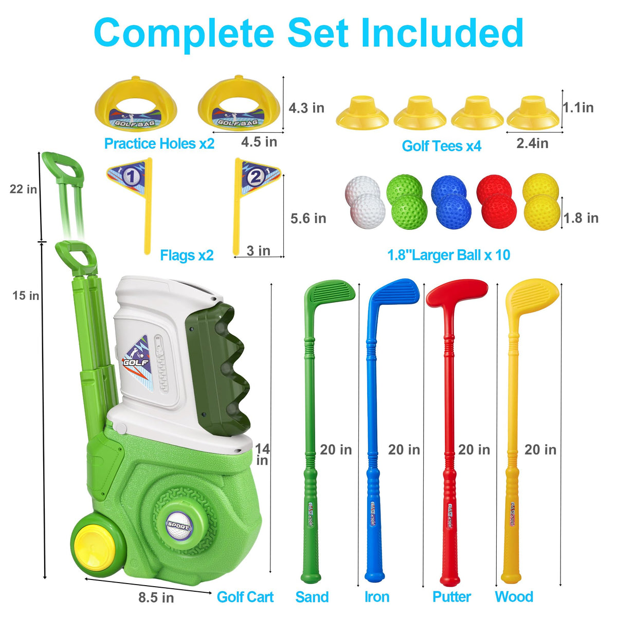 LPFG toddler golf set clubs are lightweight and easy to grip.