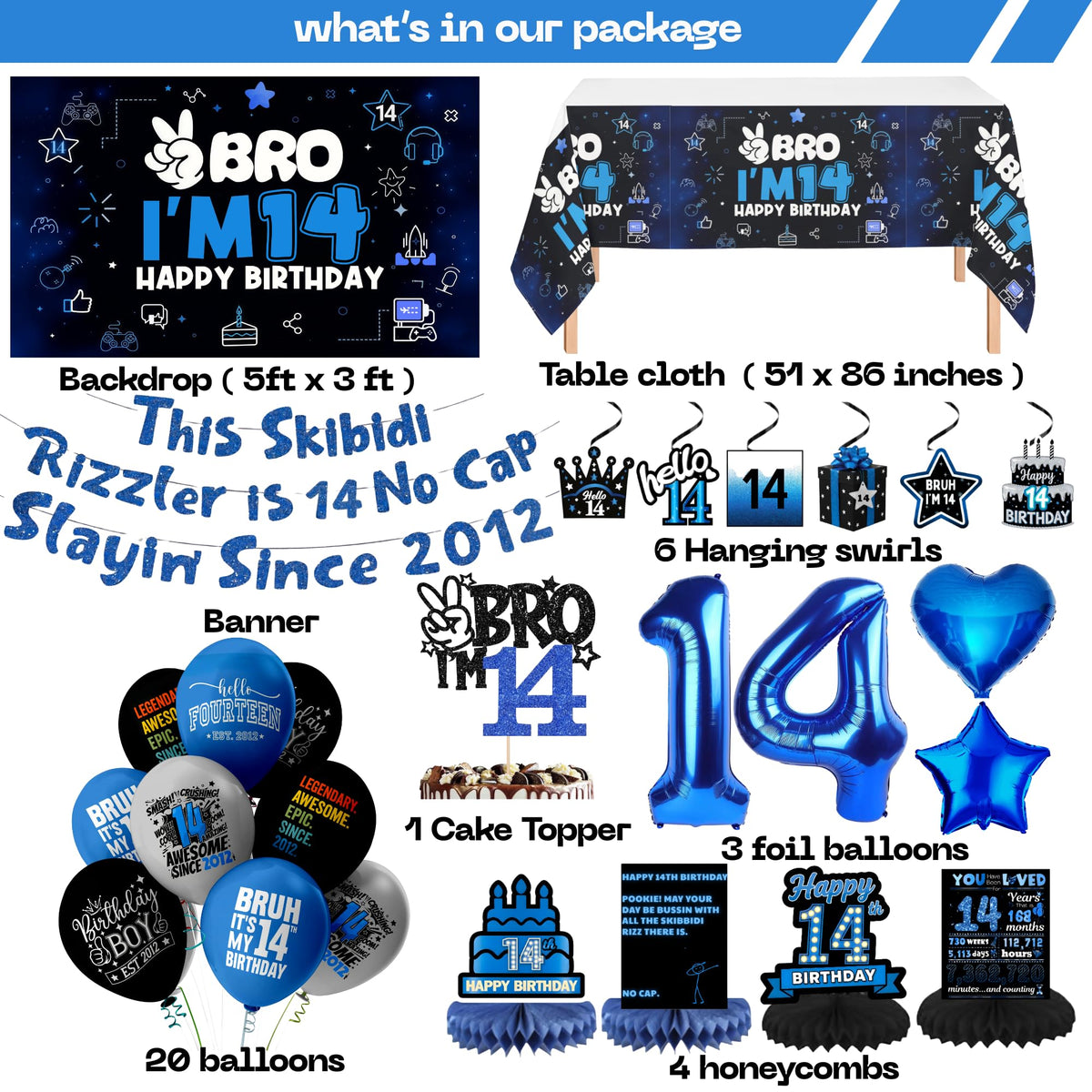 LQA Decor 14th Birthday Banner for wall and gift table framing