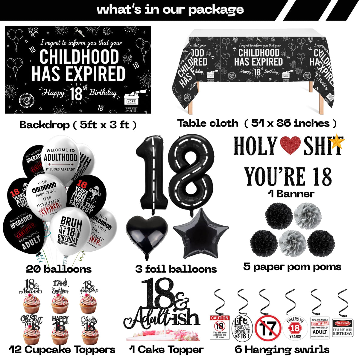 LQA Decor 18th birthday banner, stylish focal point for a playful milestone celebration.