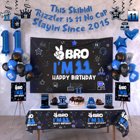 LQA decor backdrop with bold blue and black gaming graphics for vibrant photos