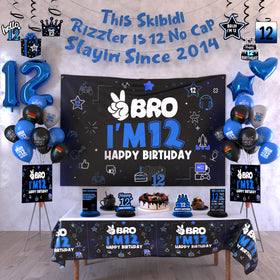 LQA Decor Black Blue 12th Birthday Backdrop for photo-ready moments
