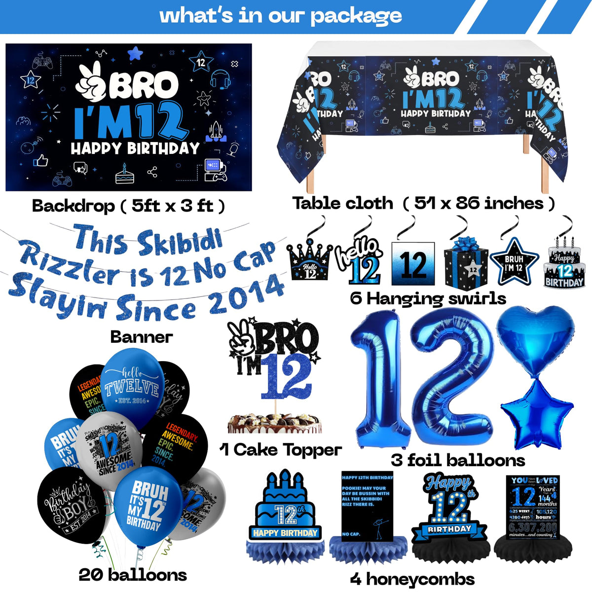 LQA Decor Black Blue 12th Birthday Tablecloth protects surfaces