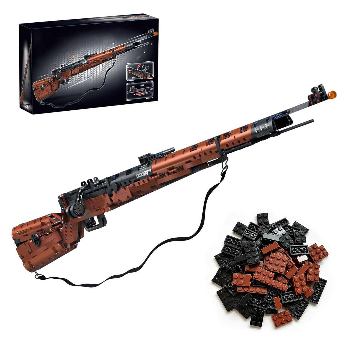 LQPFBSM 98K building blocks set with gears for a desktop display.
