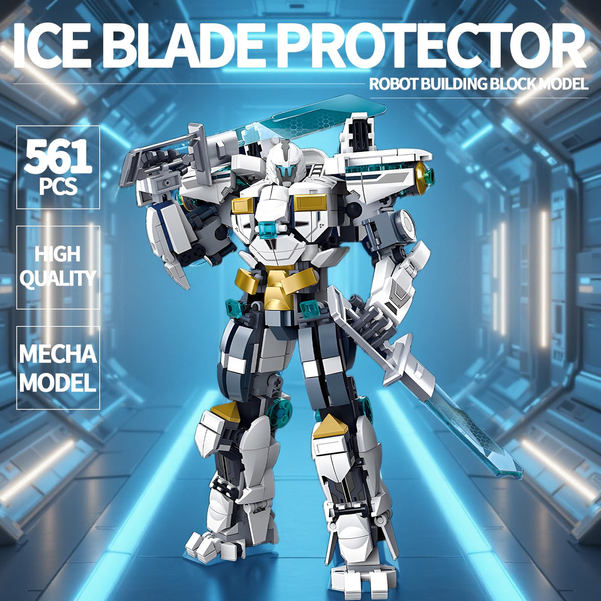 LQPFBSM Ice Warrior Mech interchangeable weapons enable varied play.