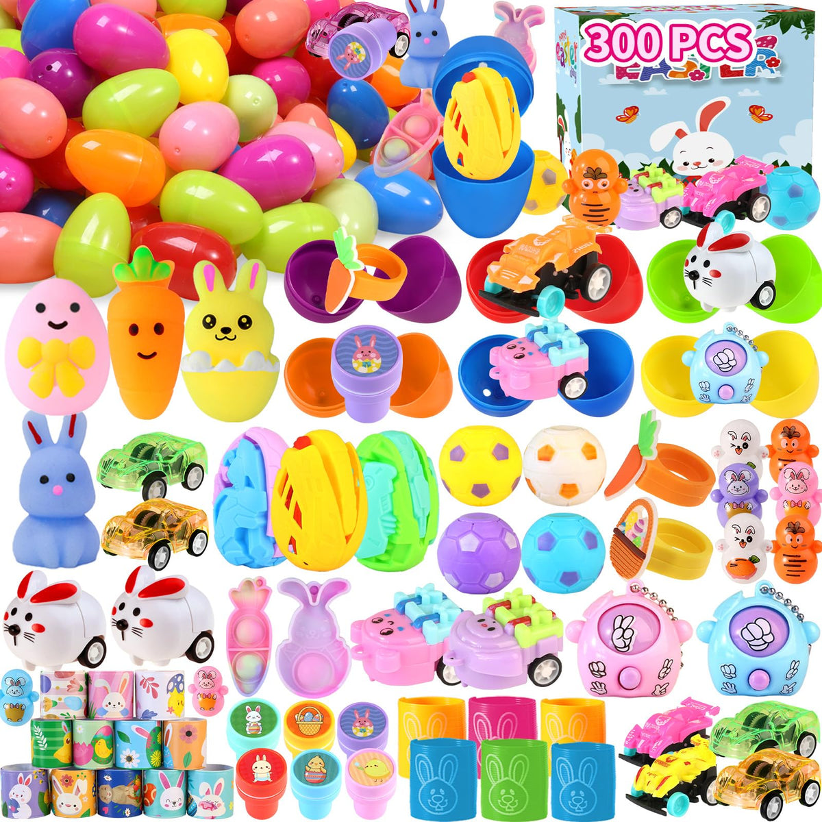 LQV 300pcs prefilled Easter eggs with toys in bulk, perfect for party prizes.