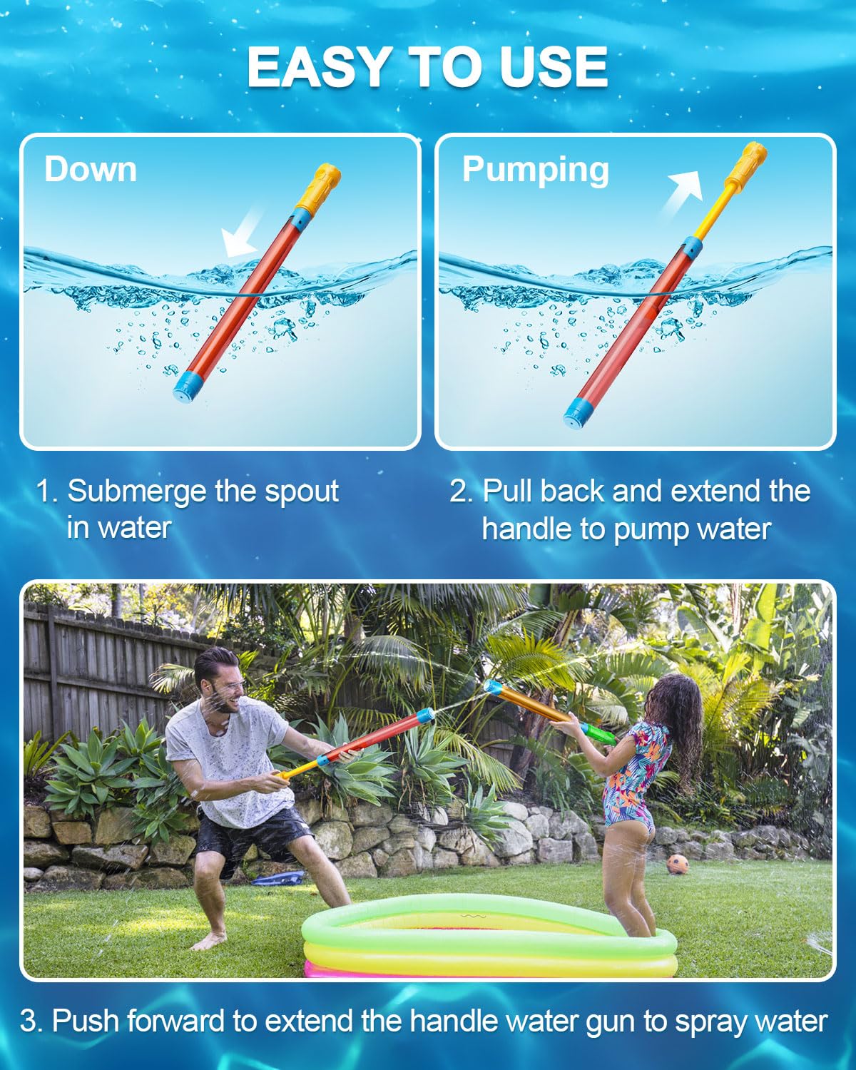 LQYoyz water spray distance demonstrating up to 40 feet.
