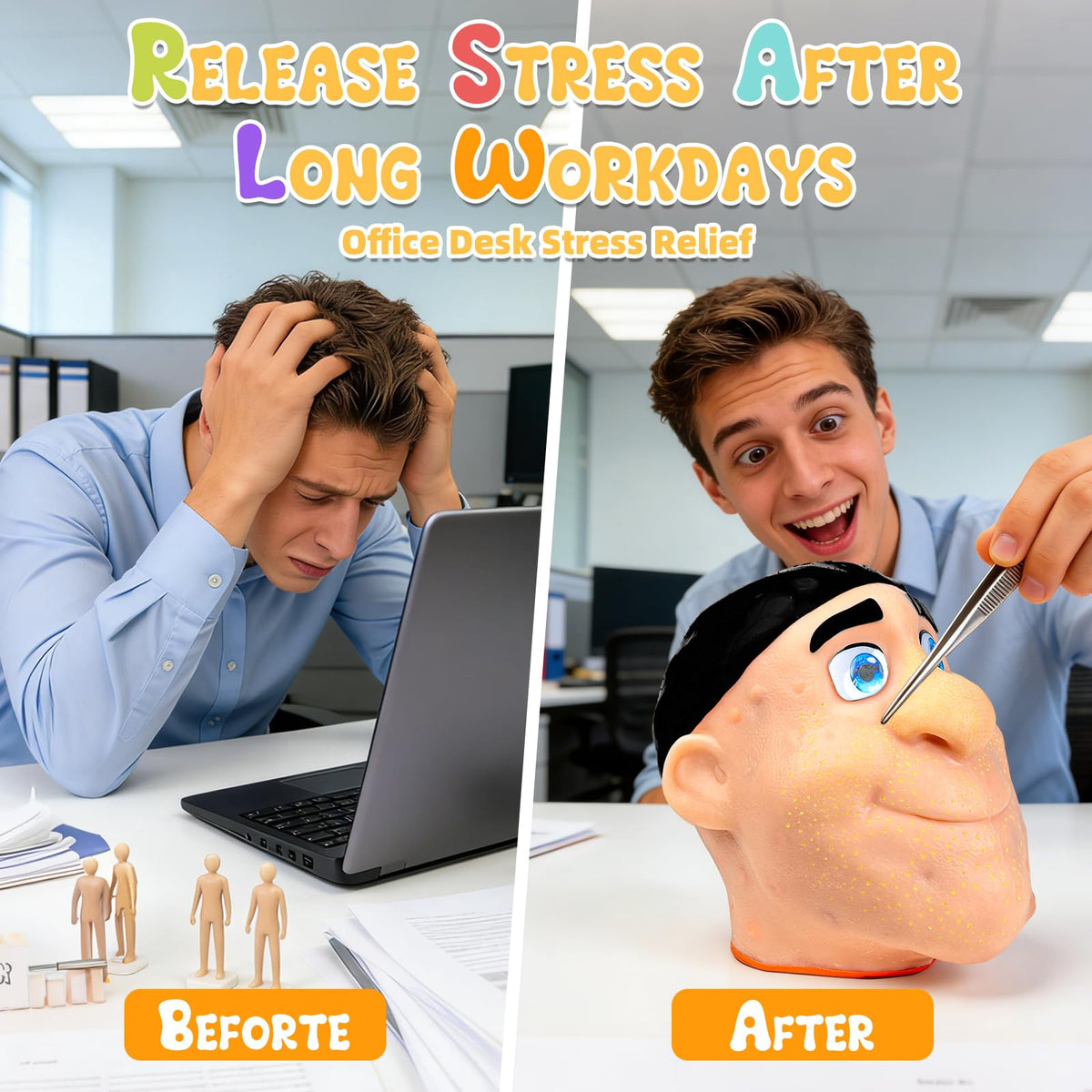 Lrthyonis pop action shot demonstrates easy squeezes for quick anxiety management at desk.