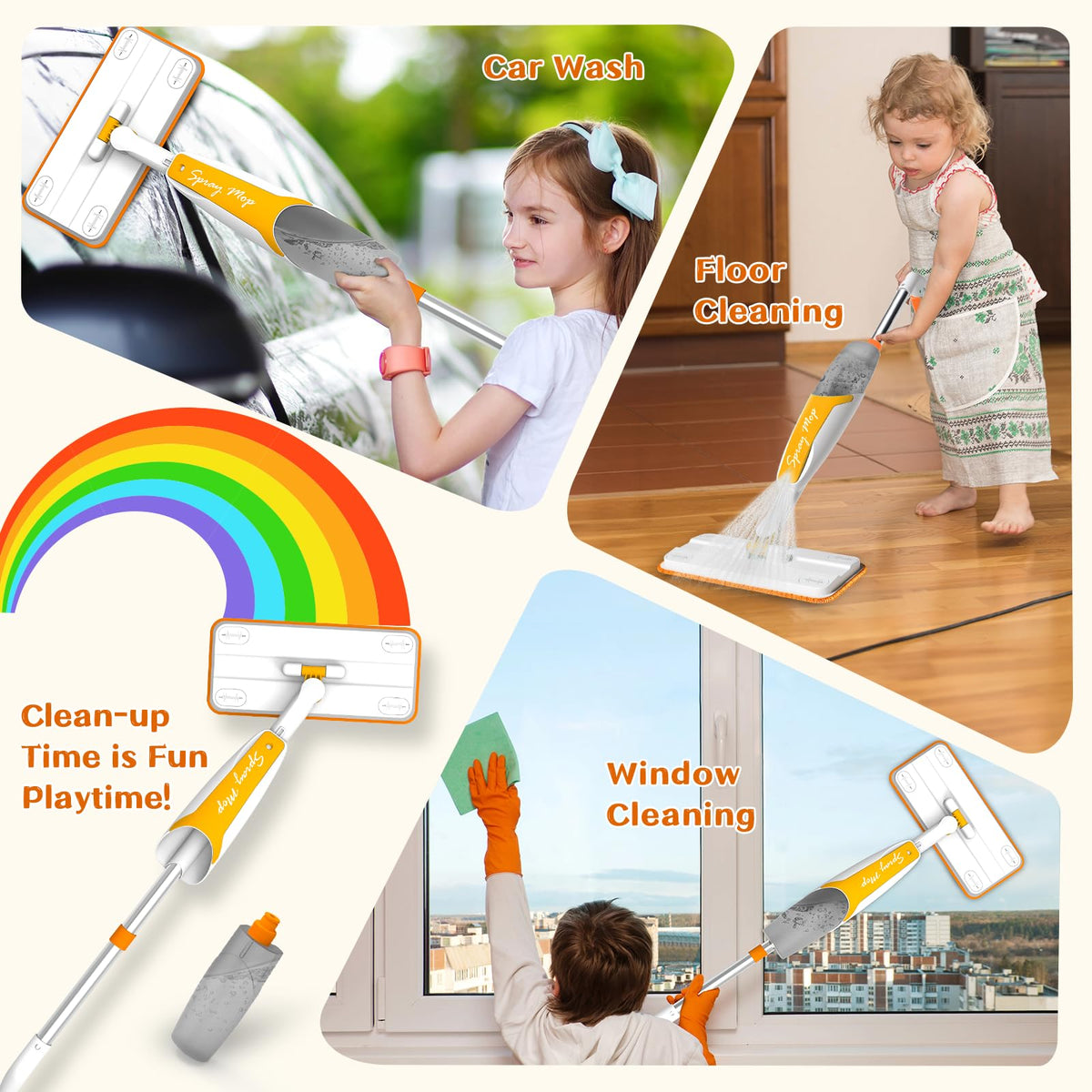 LSCLCIN detachable rotating mop pad enables reaching corners during play.