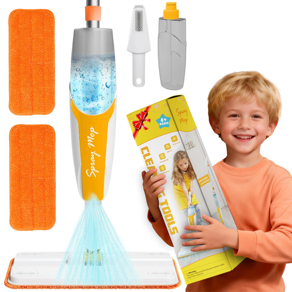 LSCLCIN kids spray mop toy water bottle shows realistic spray for pretend cleaning.