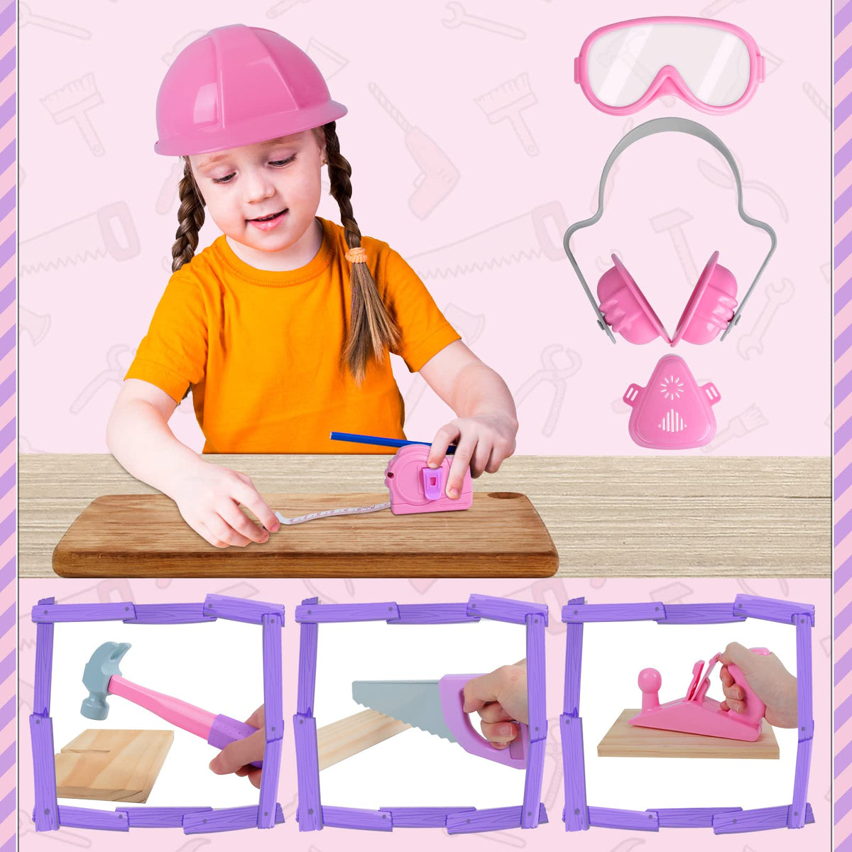 LSCLCIN kids tool set tape measure supports pretend measuring tasks