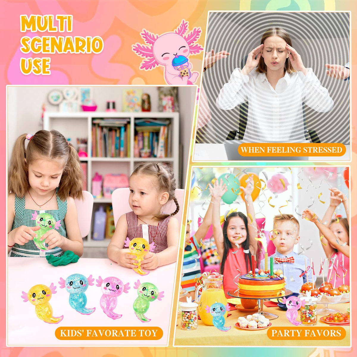 LSGYPAQ glitter axolotl fidget is reusable after cleaning, reducing waste.