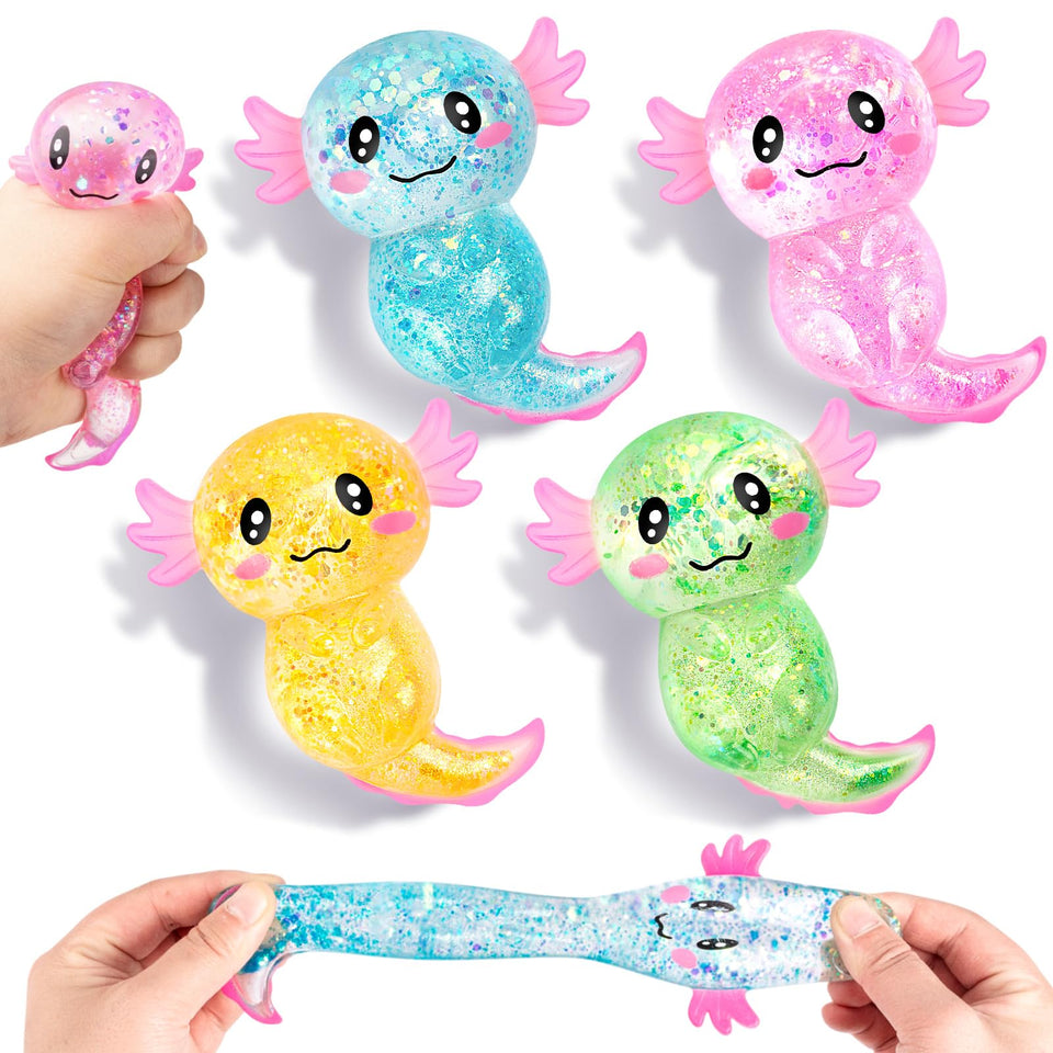 LSGYPAQ glitter axolotl toy in four colors for calming sensory relief and focus