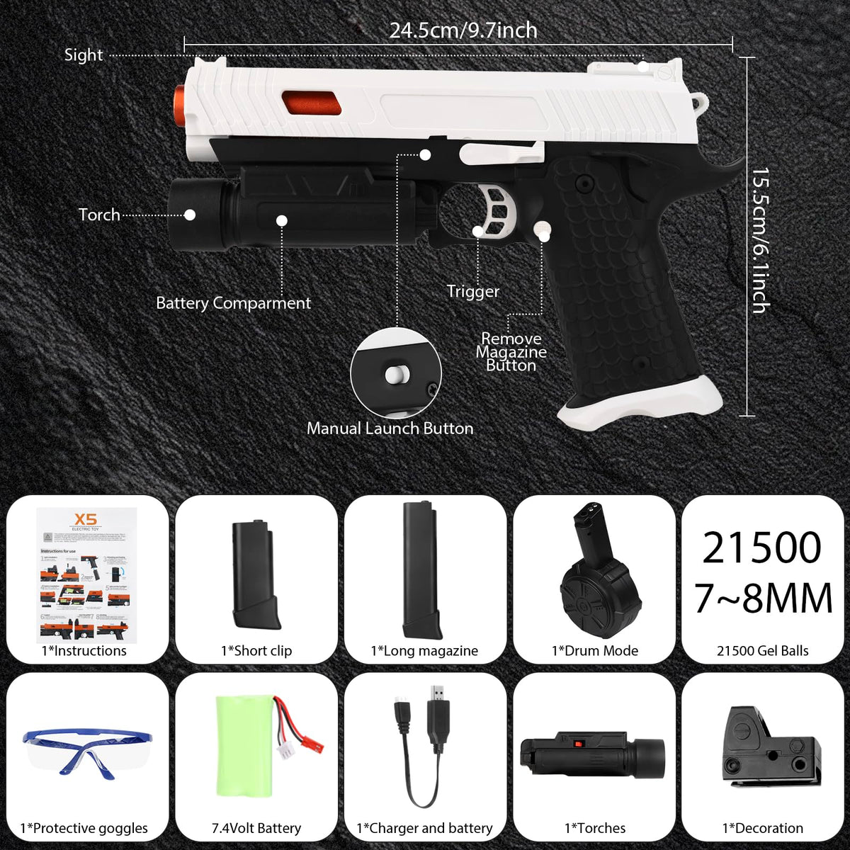 LsuBhef Gel Blaster X5 long hopper shown for extended play