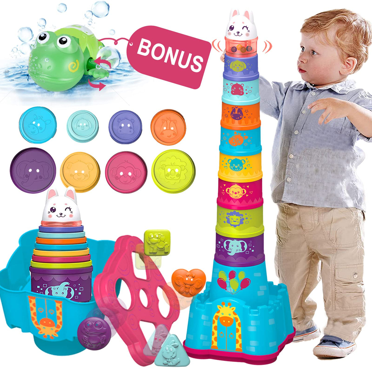 LTKFFFdp baby stacking cups with animals promote color and shape recognition.