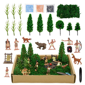 LuciPaw Native American figures canoe scene for imaginative history play and classroom dioramas.