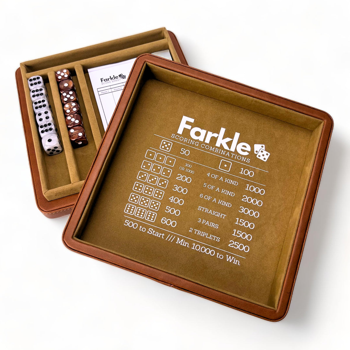 Luck Lab Farkle dice tray with embossed PU leather for quiet rolling