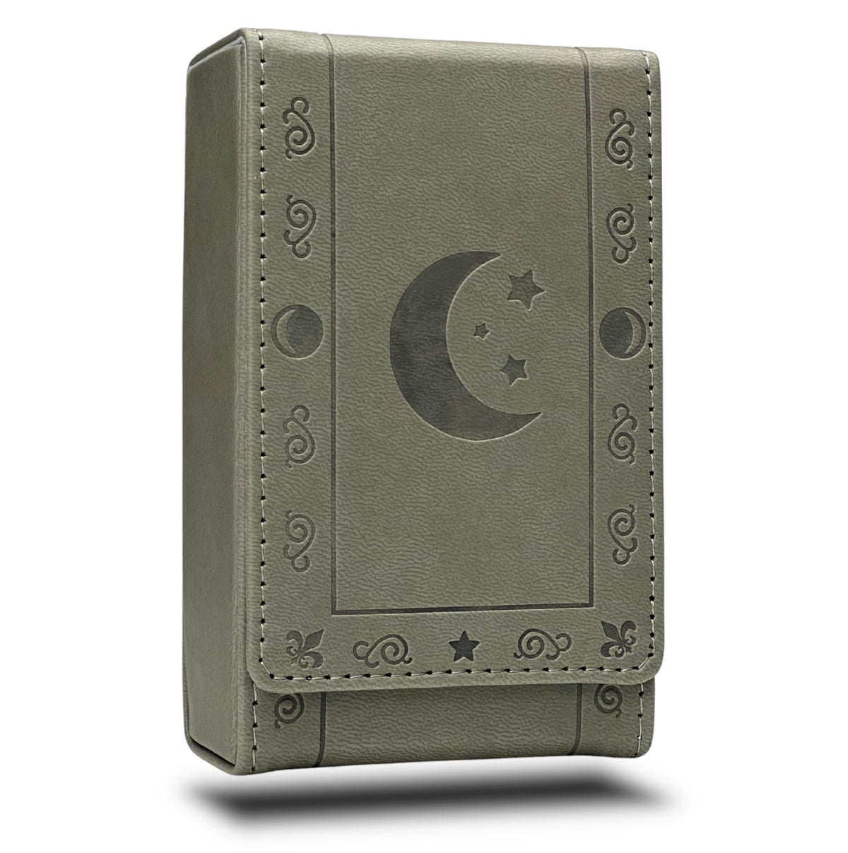 Luck Lab leather tarot case with magnetic closure and grey moon design for on-the-go protection