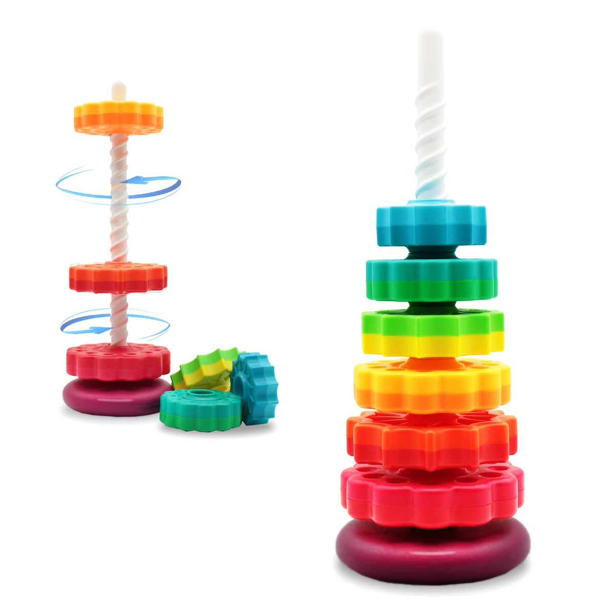 LUCKFUTURE rainbow stacking rings boost color recognition during engaging sensory play.