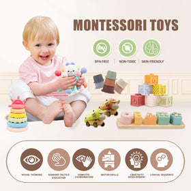 LUCKFUTURE Montessori blocks promote fine motor skills and spatial awareness through stacking activity
