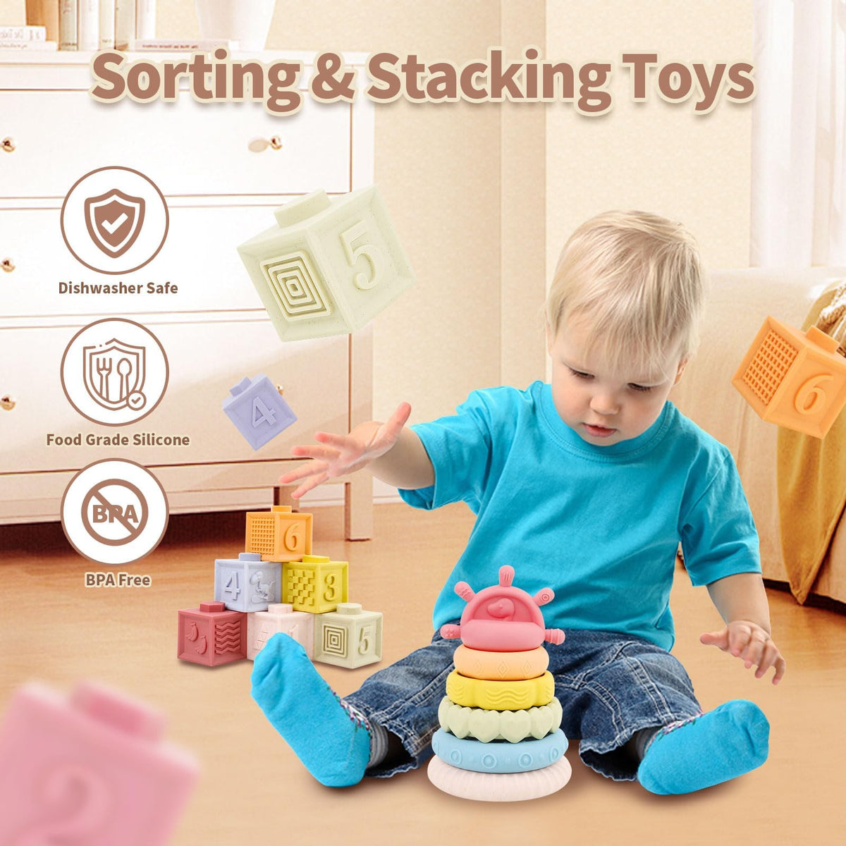 LUCKFUTURE stacking cups support early counting, sequencing, and shape recognition during playtime
