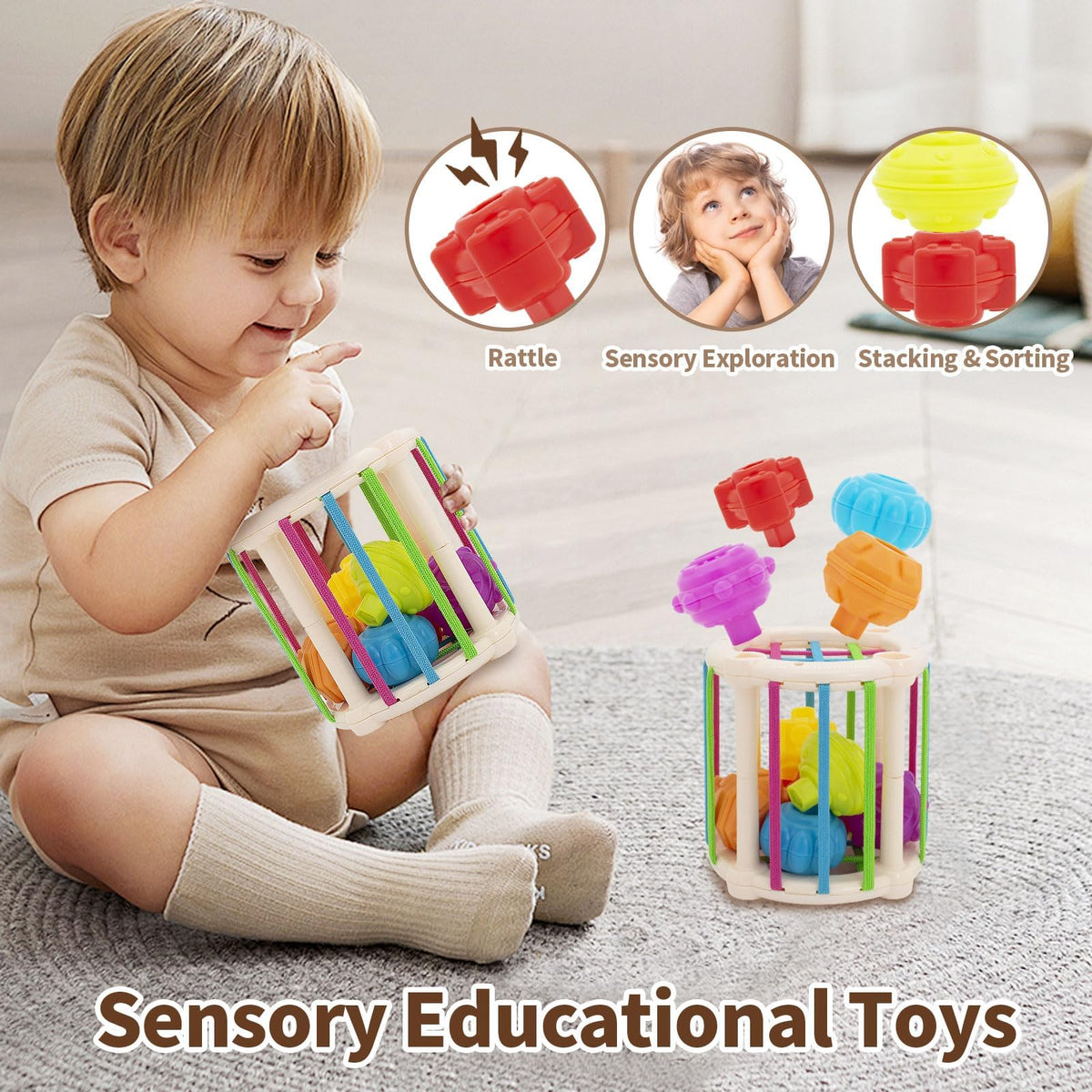 LUCKFUTURE wooden sorter/puzzles help shape sorting and problem-solving skills through hands-on play