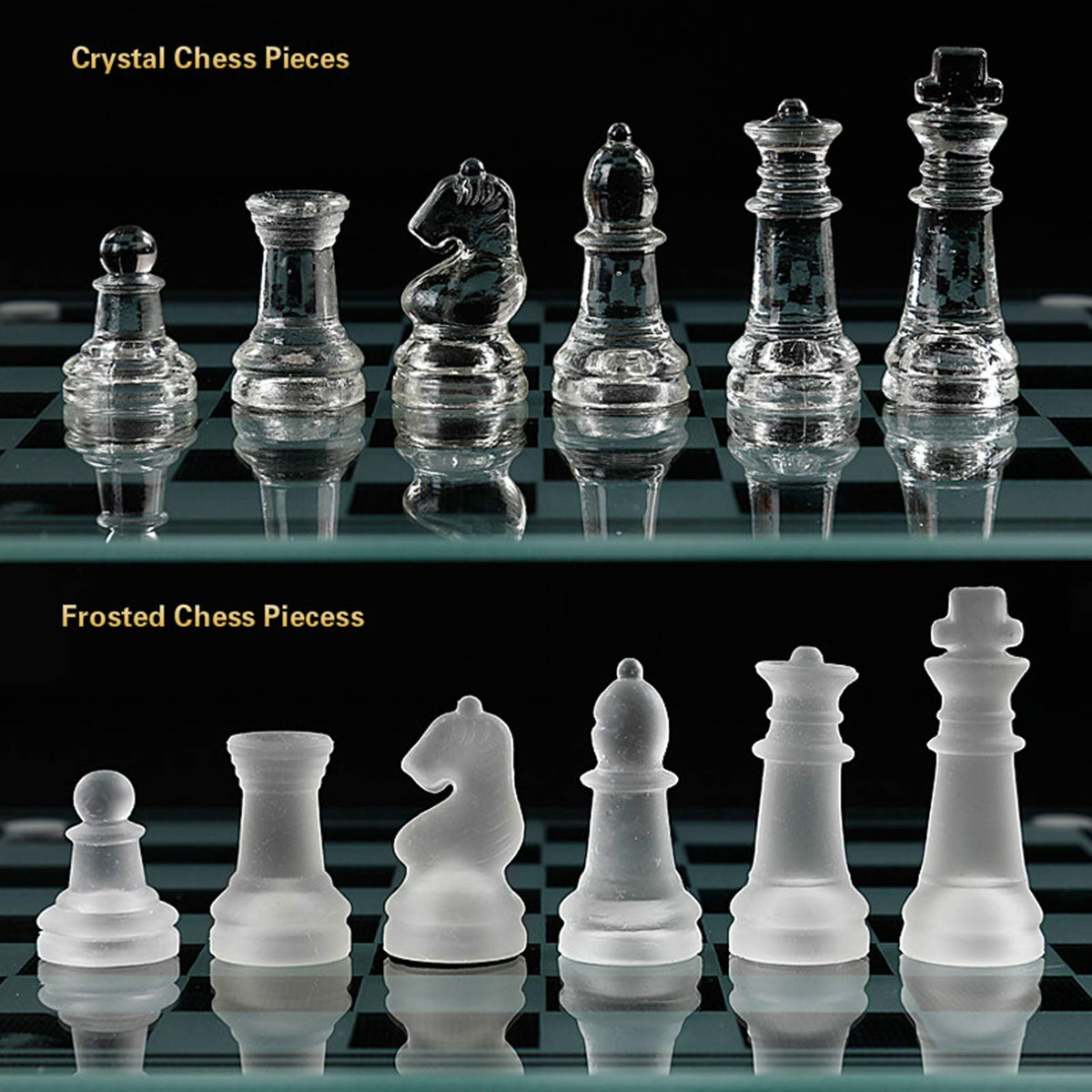 LuckyWish 13-8 inch glass chess set on display