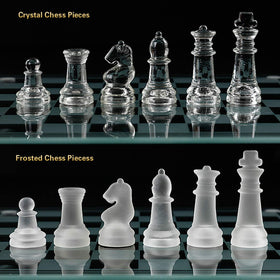 LuckyWish 13-8 inch glass chess set on display