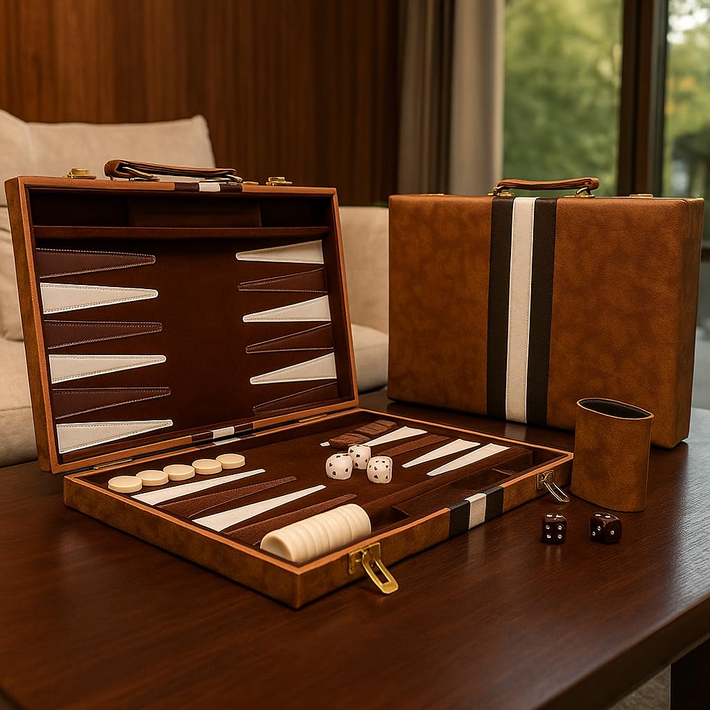 LuckyWish backgammon travel setup on a table during game night.